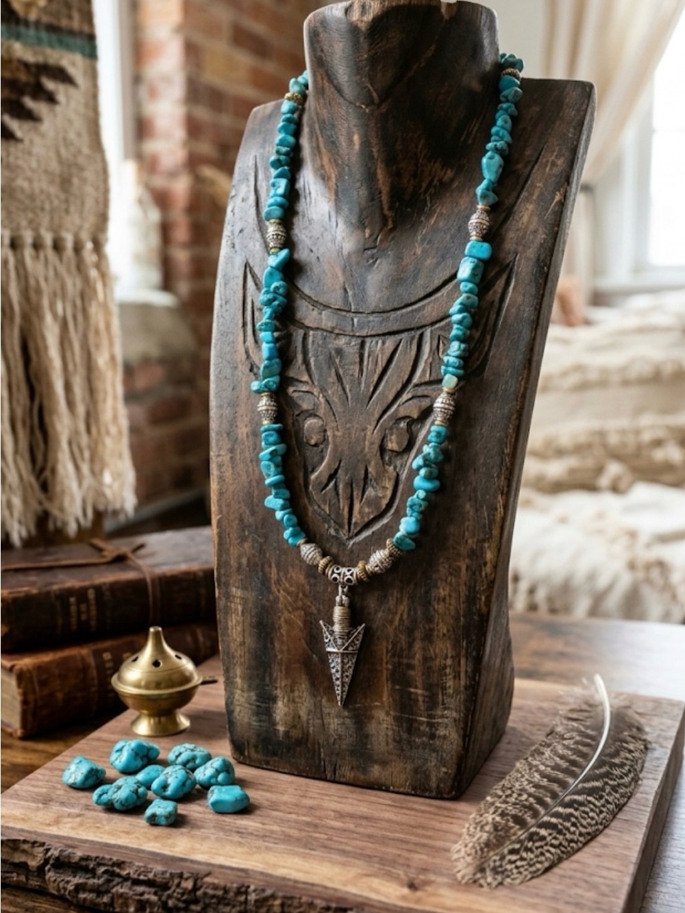 Artisan Turquoise and Silver-Tone Bead Necklace